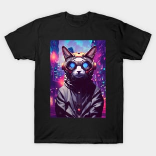 Techno Cat In Japan Neon City T-Shirt